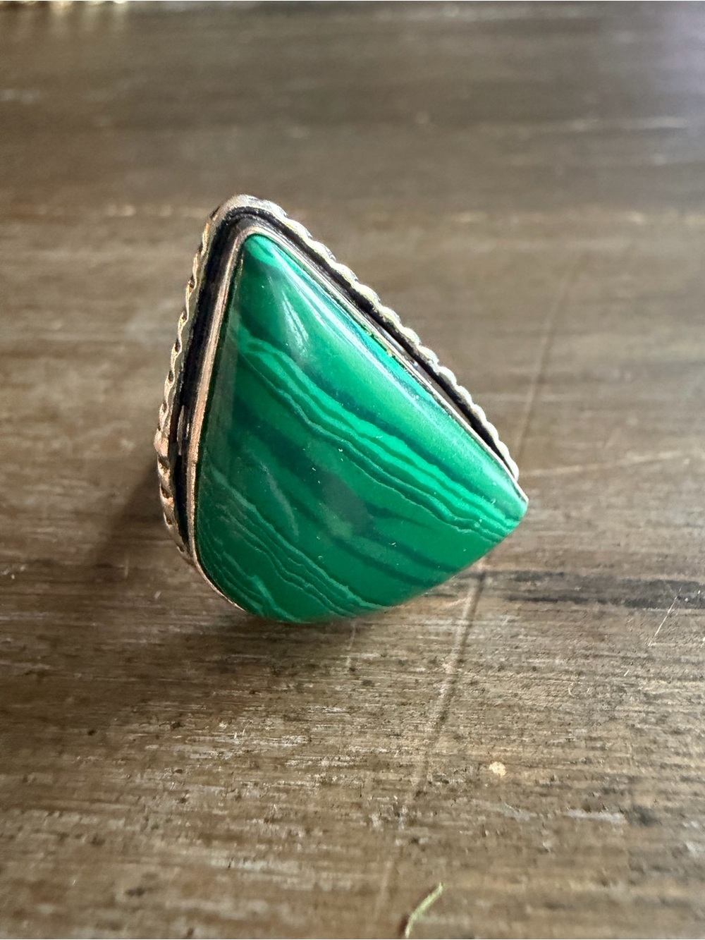 Large Genuine Malachite 925 Sterling Silver Statement Ring